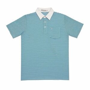 Criquet Pima Cotton Blend Polo Shirt Blue White Striped Men's Size L